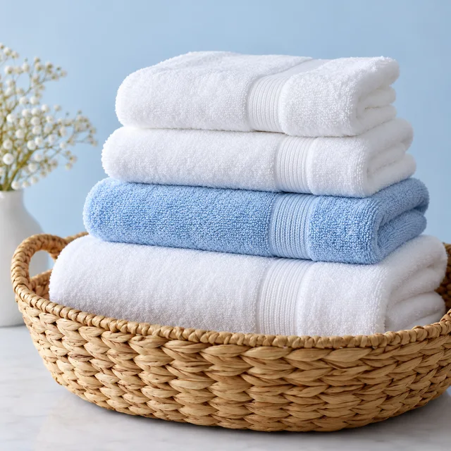 Freshly folded towels and laundry